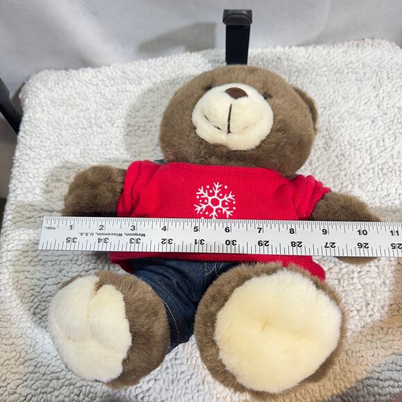 Lee Dungarees Jeans Happy Holidays Teddy Bear 12" x 10" Red Sweater Plush Soft - Picture 11 of 13